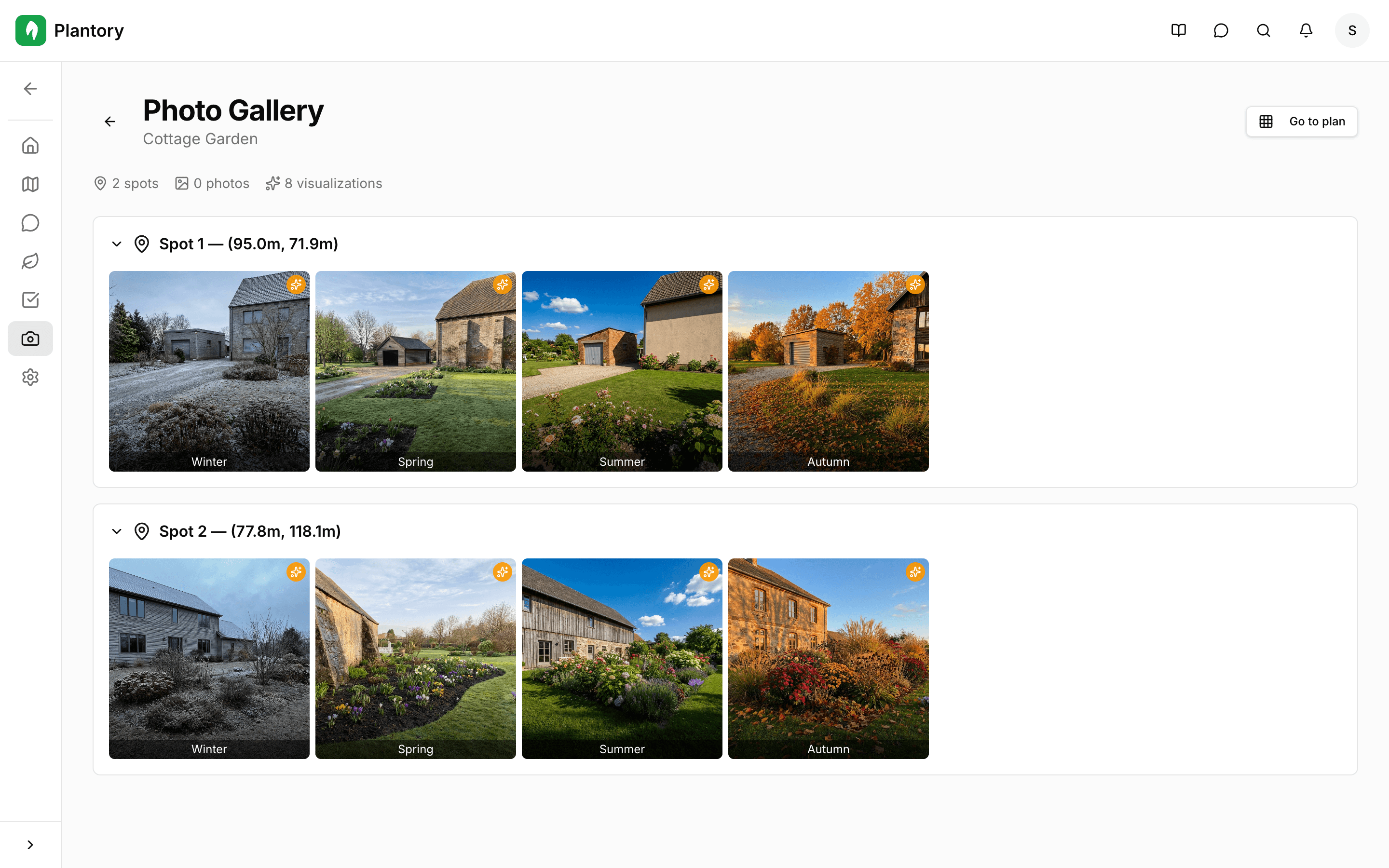Página de galería de fotos con marcadores agrupados por ubicación