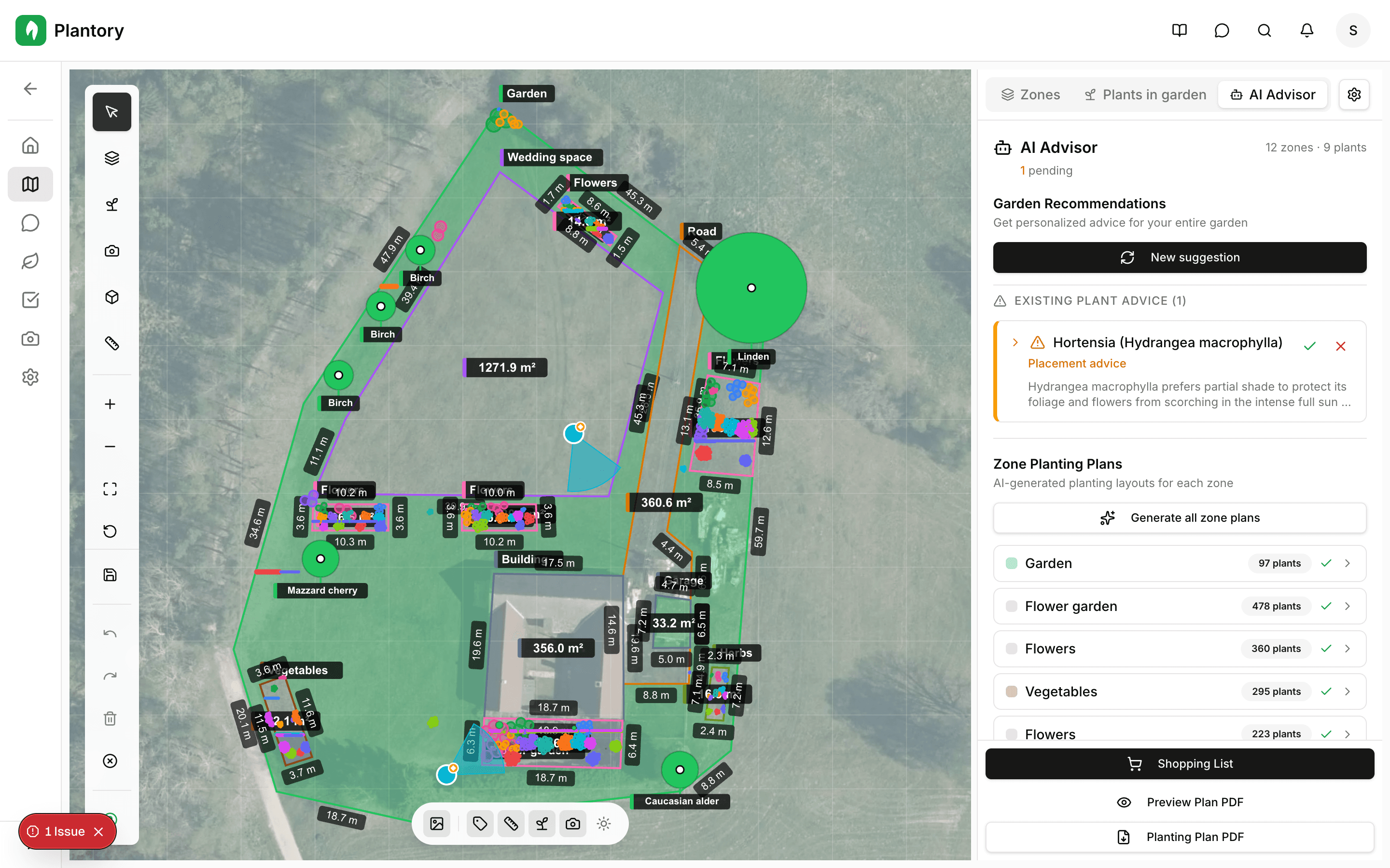 Marcadores de fotos colocados en el lienzo del jardín