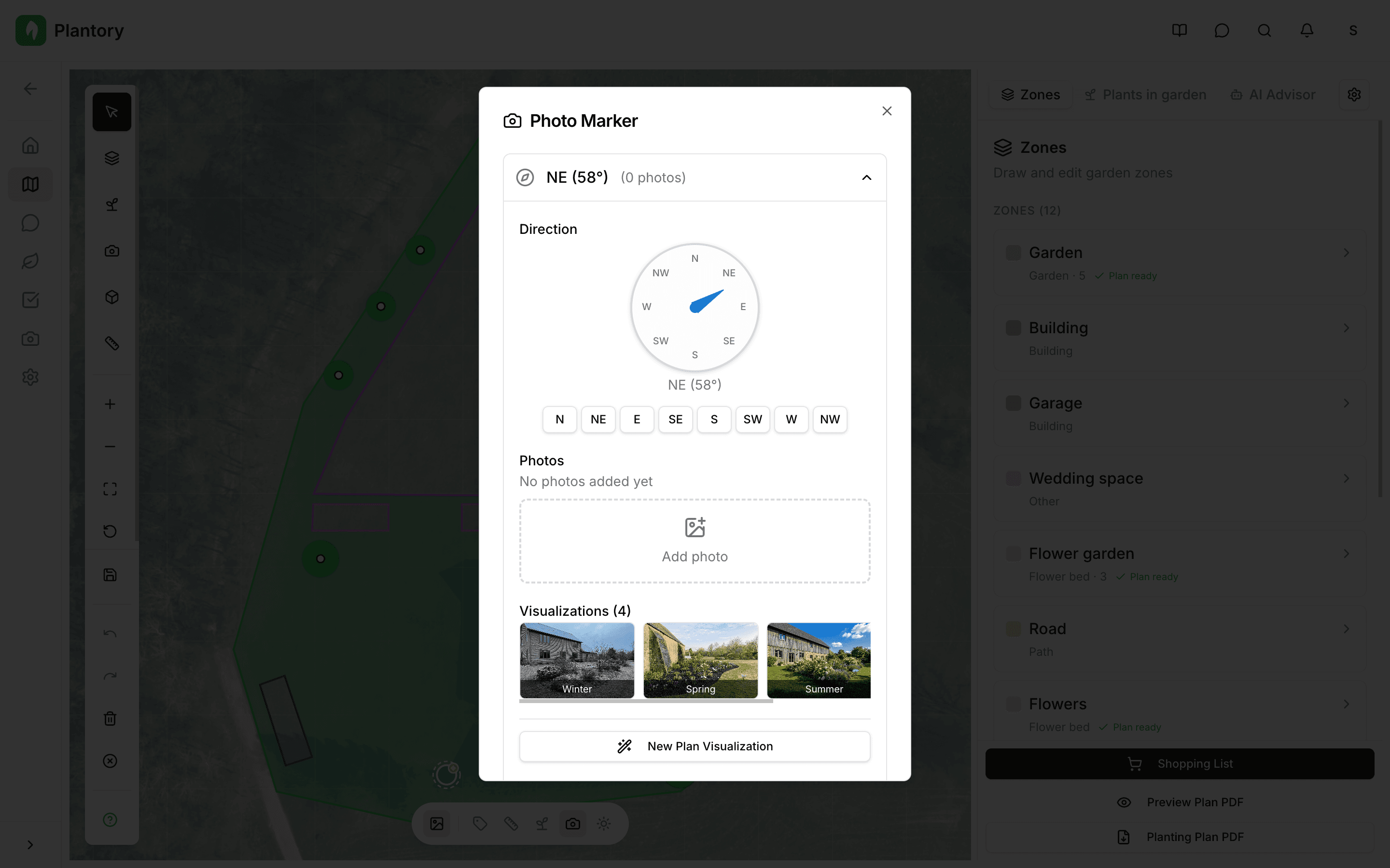 Modal de edición de marcador de foto con fotos y dirección