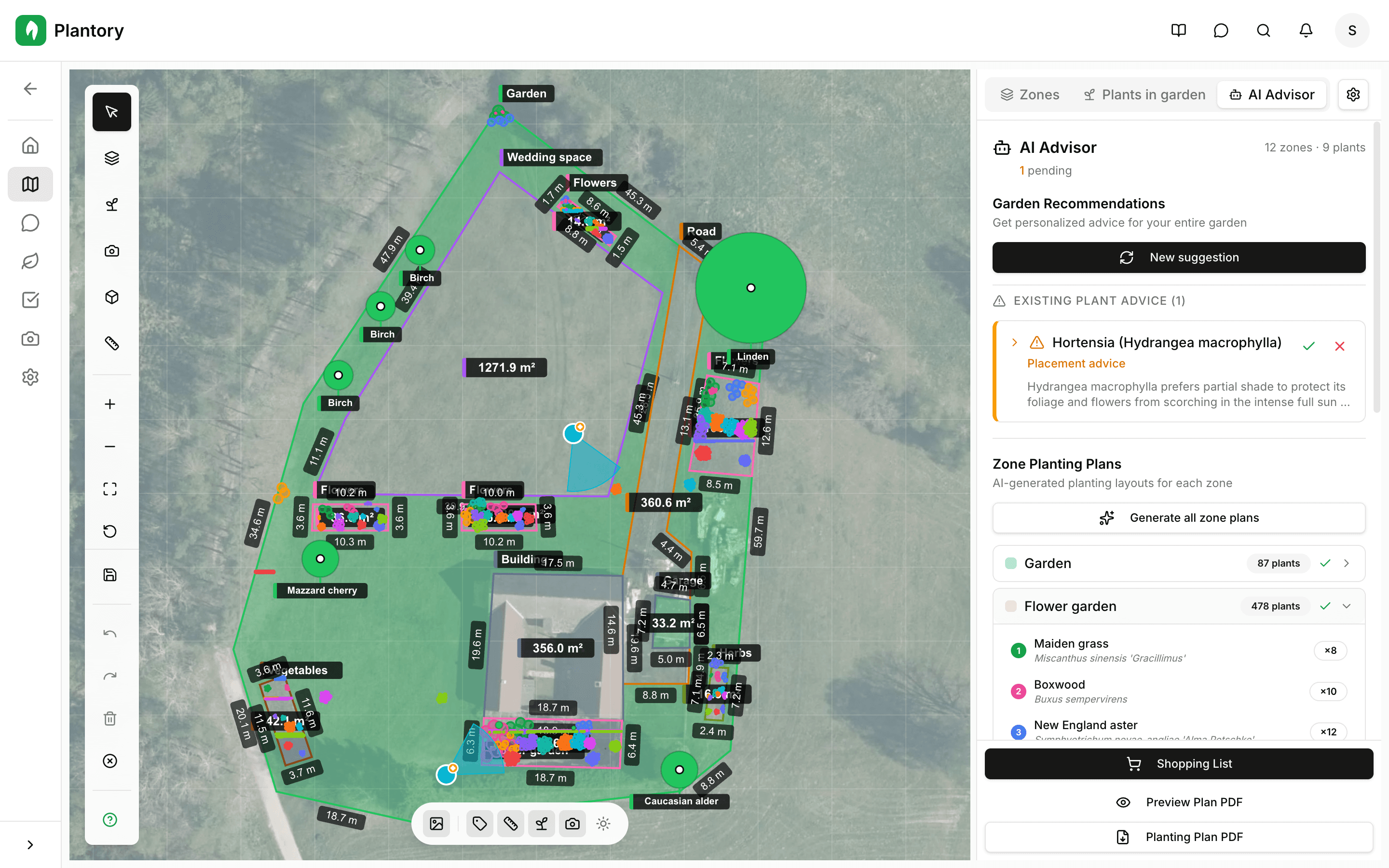 Wyniki rekomendacji pokazujące sugerowane rośliny z uzasadnieniami