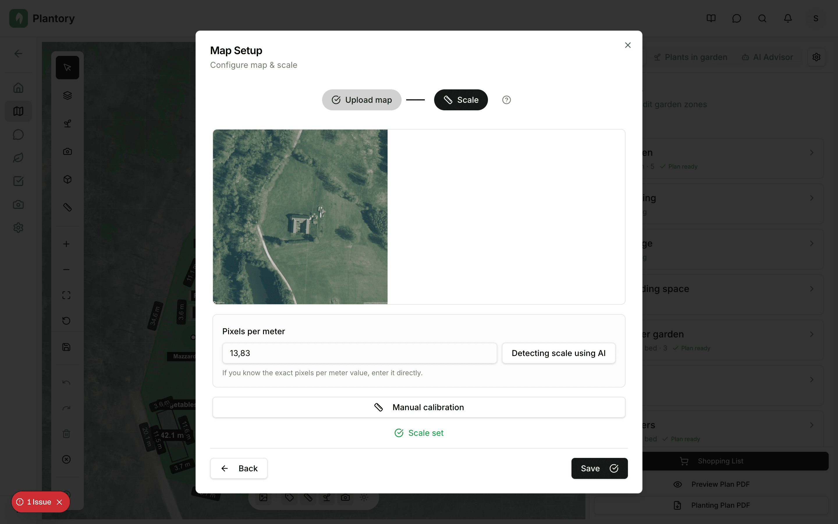 Manual calibration mode with line drawn on canvas