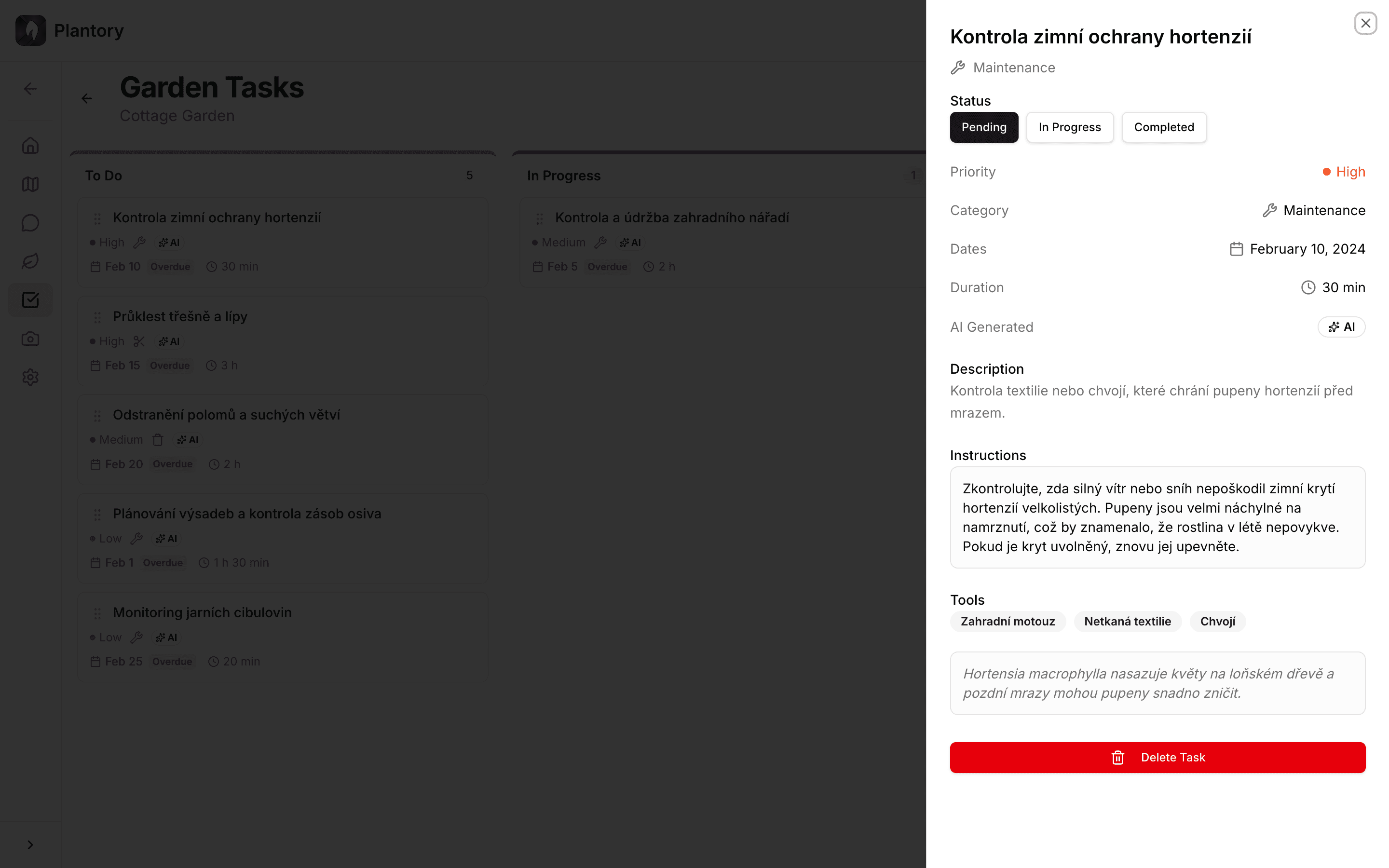 Fiche de détail de tâche montrant description et métadonnées