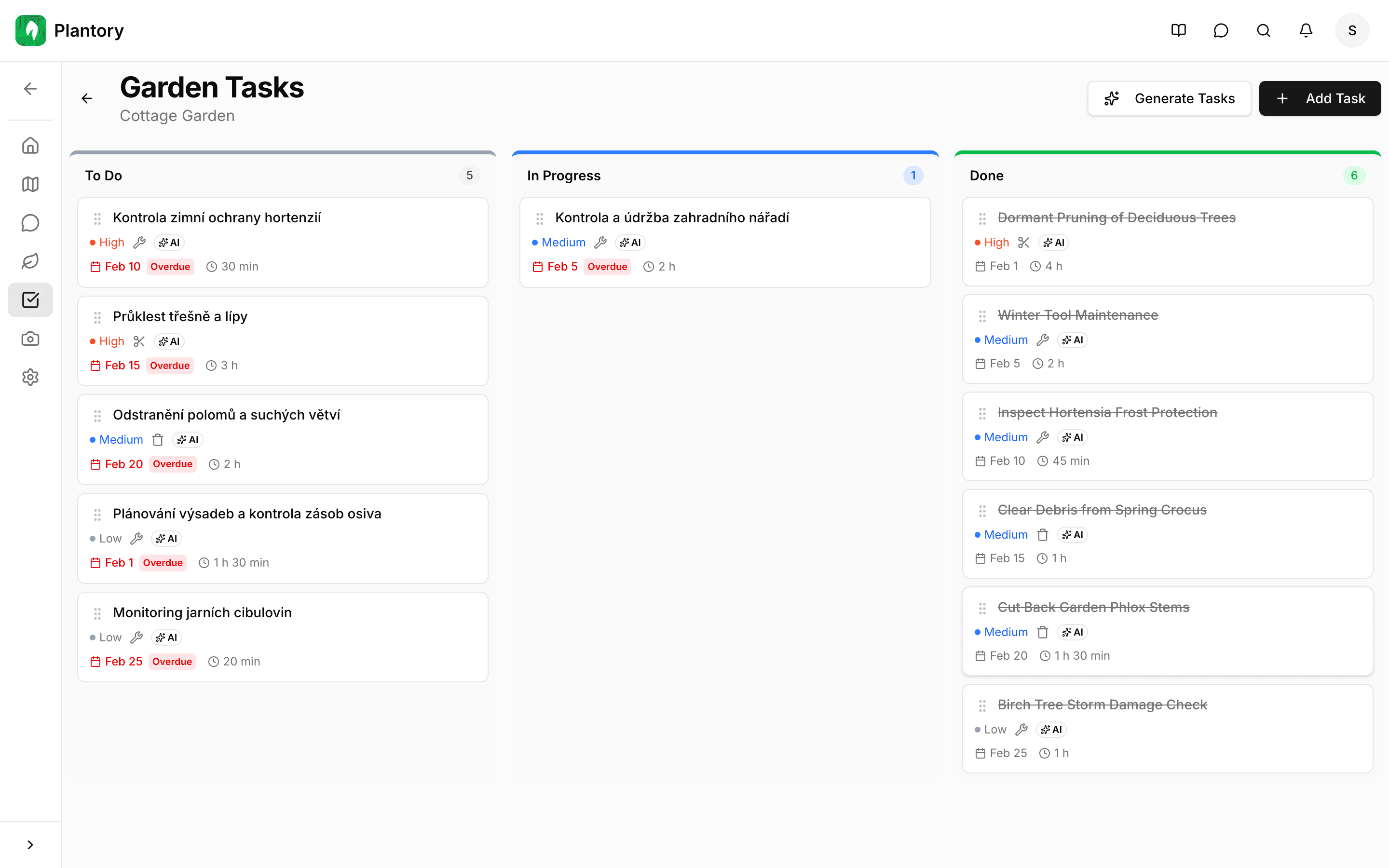 Bouton générer des tâches et cartes de tâches générées par l'IA
